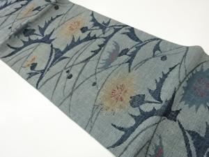 紗紬薊模様織出し名古屋帯